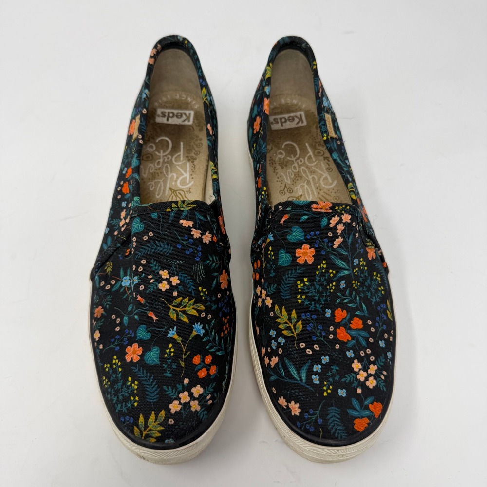 Keds Rifle Paper Co Triple Decker Floral Slip On Sneakers Black Womens 7.5